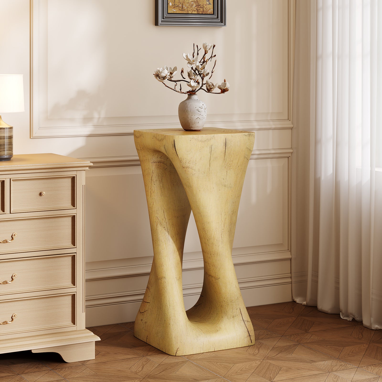 Versatile Decorative Indoor or Outdoor Twisted Side Table, Natural Color