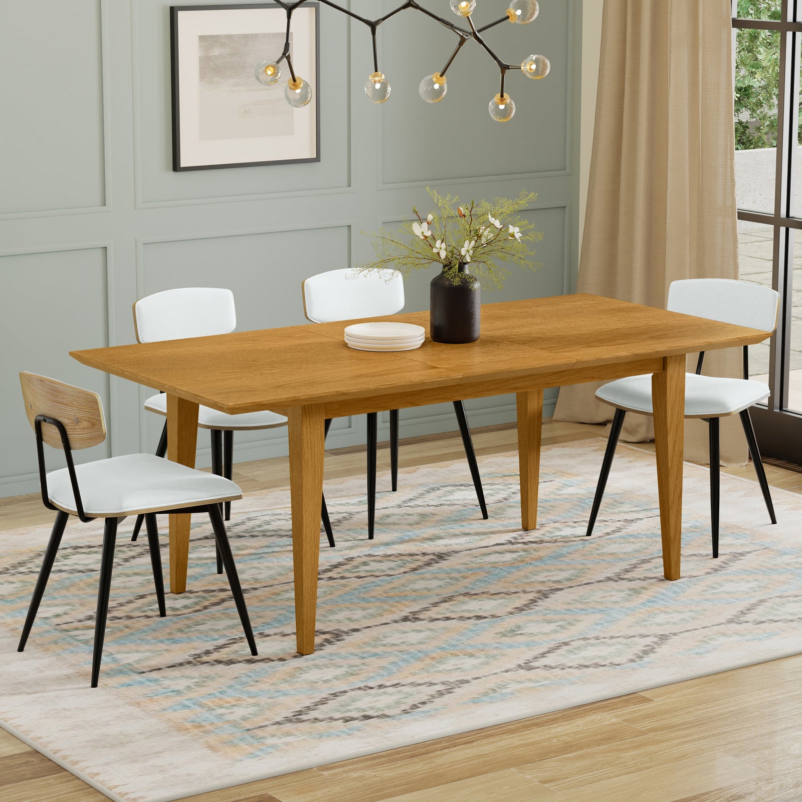 Rectangle Contemporary Extendable Dining Table in Oak