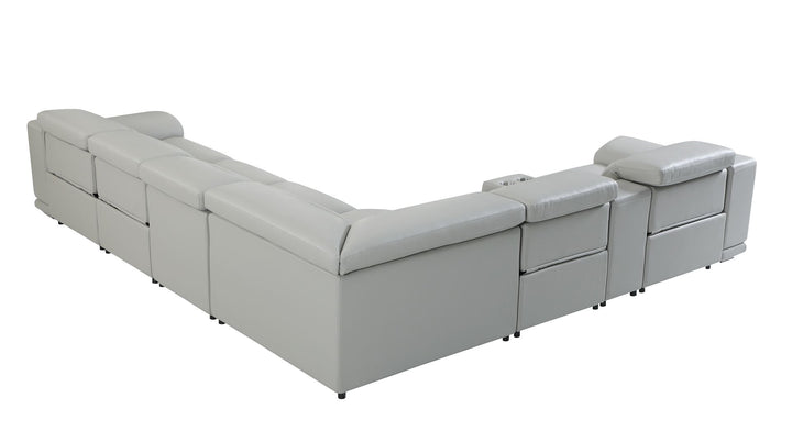 DivanItalia 9762 7-Piece L Shaped Top Grain Italian Leather Sectional Sofa with 4 Power Recliners - Light Gray