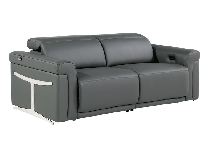 DivanItalia 1126 Power Reclining Sofa in Top Grain Italian Leather with 2 Power Recliners &amp; Power Headrests - Dark Gray