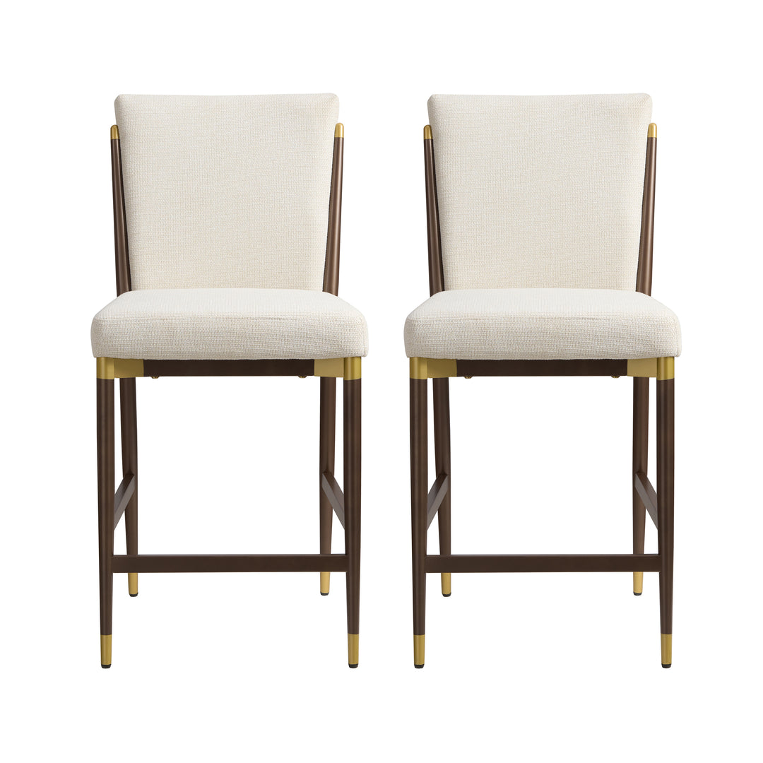 Armless Iron Counter Stool – Brown &amp; Beige (Set of 2)
