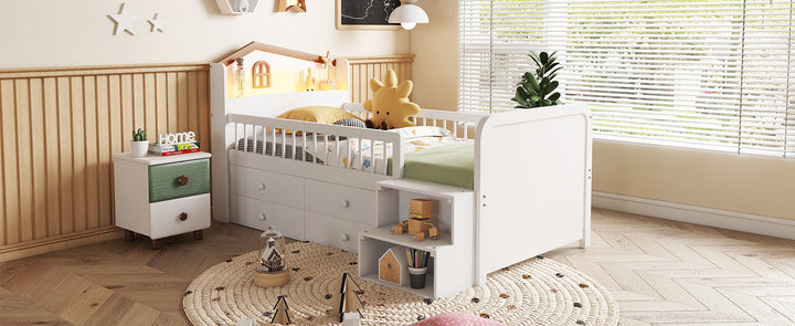 low-wooden-twin-loft-bed-with-led-lights-and-storage-drawers-white