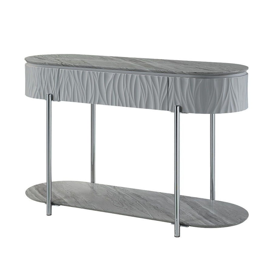 ACME Furniture Yukino Sofa Table Gray High Gloss & Chrome