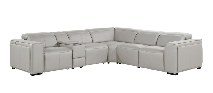 DivanItalia 1224 6-Piece L-Shaped Sectional Sofa in Top Grain Italian Leather with 3 Power Recliners &amp; Power Headrests - Light Gray