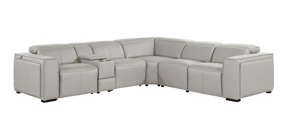 DivanItalia 1224 6-Piece L-Shaped Sectional Sofa in Top Grain Italian Leather with 3 Power Recliners & Power Headrests - Light Gray