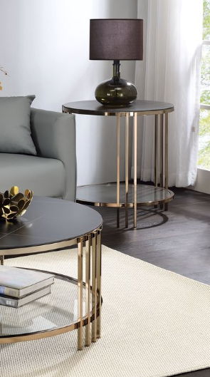 Abisha - Sintered Stone Top & Champagne End Table - Black