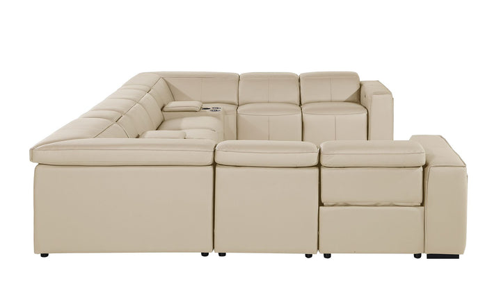 DivanItalia 1224 10-Piece U-Shaped Sectional Sofa in Top Grain Italian Leather with 4 Power Recliners &amp; Power Headrests - Beige