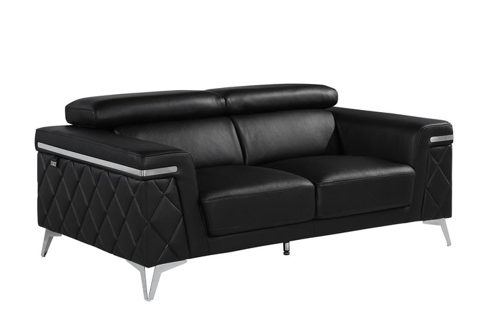DivanItalia 1140 2-Piece Sofa Set with Adjustable Headrest in Top-Grain Italian Leather - Black