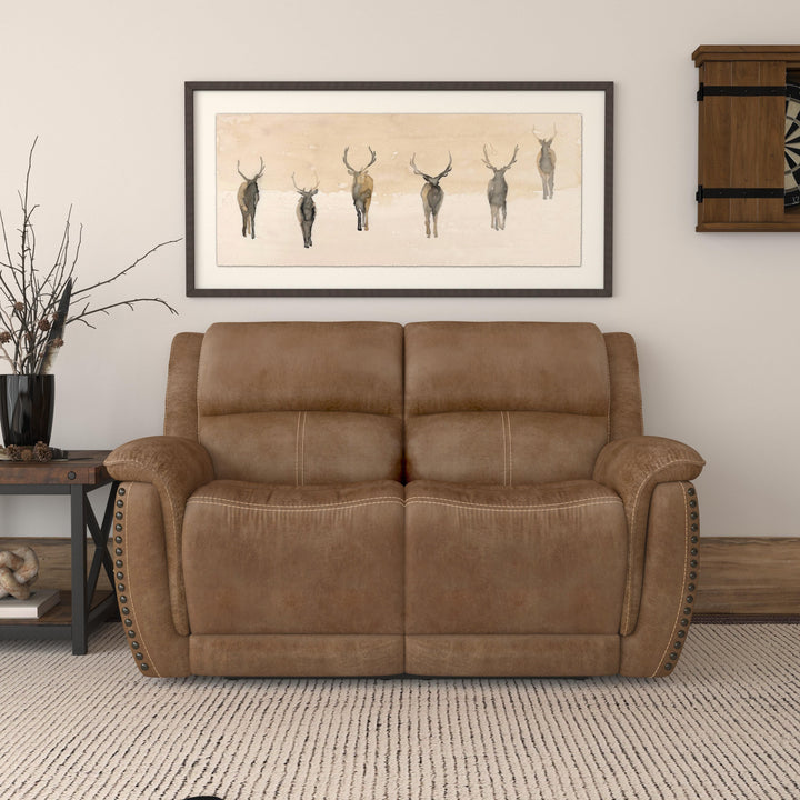 Beau Fabric Power Reclining Loveseat with Power Headrests in Silt