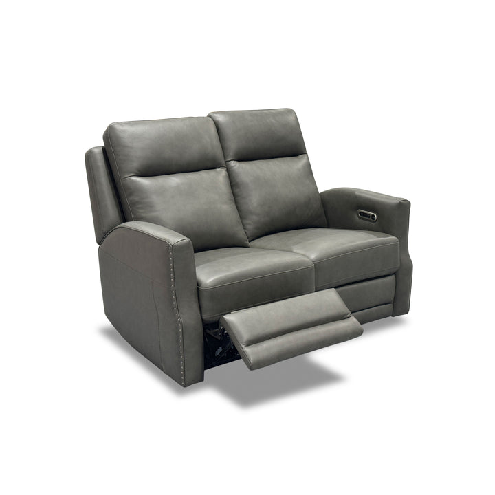 Maxwell Leather Power Reclining Loveseat with Power Headrests and Lumbar in Cinder