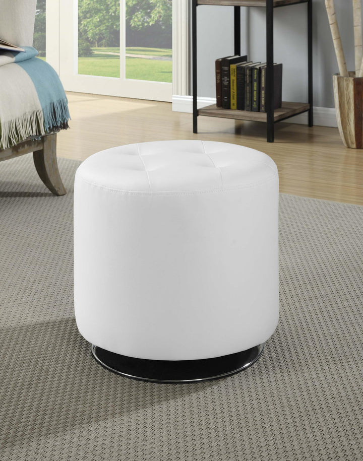 Coaster Furniture 500554 Bowman Round Upholstered Tufted Swivel Ottoman White