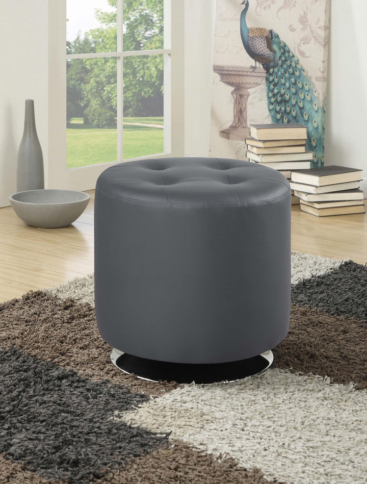 Coaster Furniture 500555 Bowman Round Upholstered Tufted Swivel Ottoman Grey
