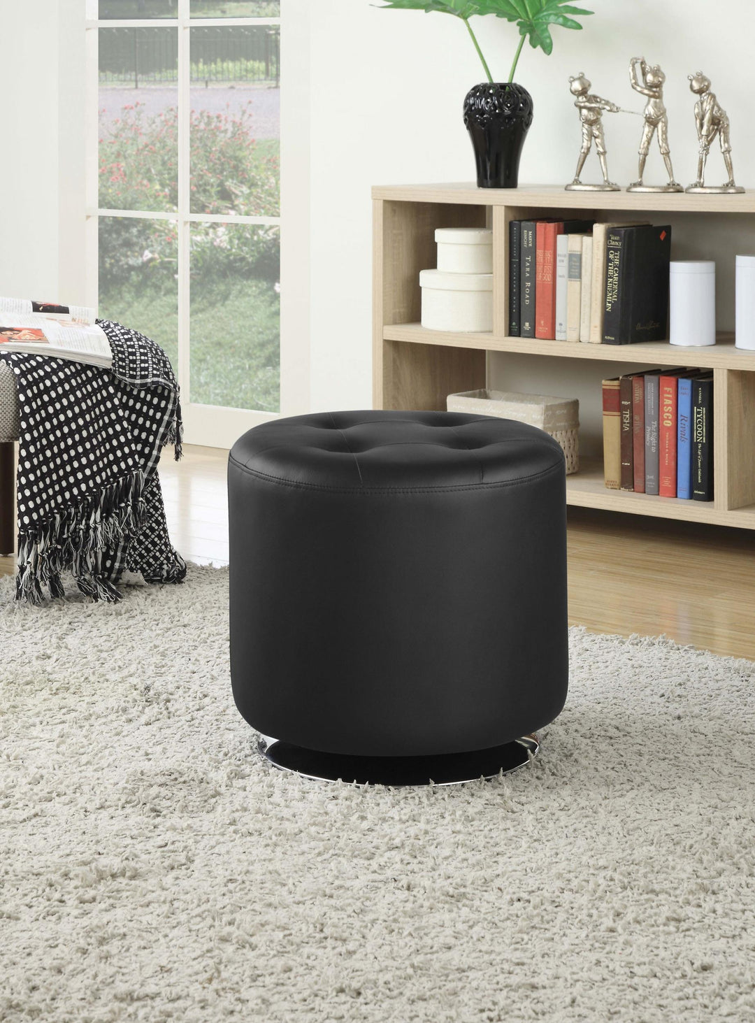 Coaster Furniture 500556 Bowman Round Upholstered Tufted Swivel Ottoman Black