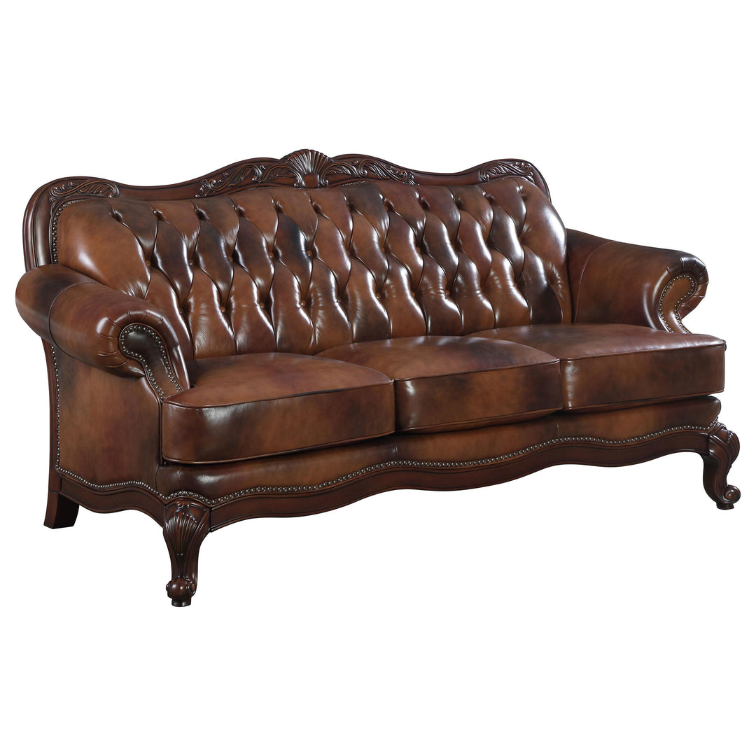 Coaster Furniture 500681 Victoria Full Leather Upholstered Rolled Arm Sofa Brown