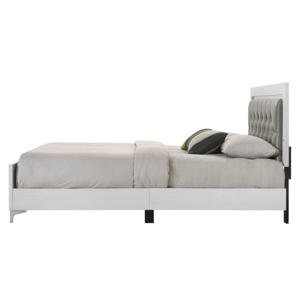 Casilda - Queen Bed With LED - Gray Synthetic Leather & White