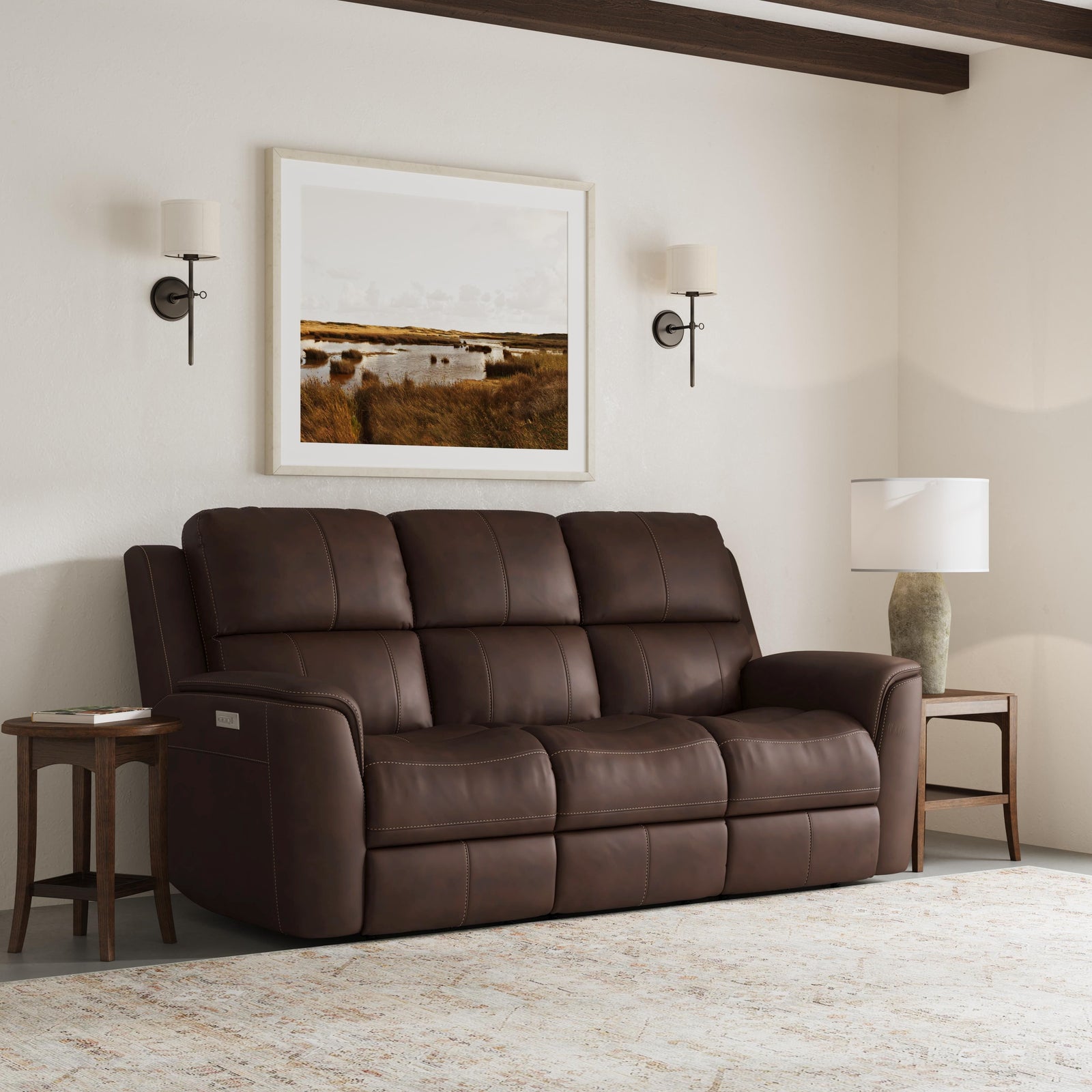 Flexsteel 1041-62PH-94671 Henry  Power Reclining Sofa With Power Headrests & Lumbar  Burnt Umber