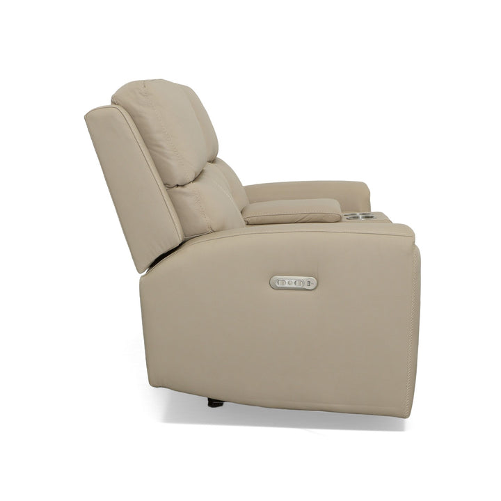 Jarvis Leather Power Reclining Loveseat with Console &amp; Power Headrests in Parchment
