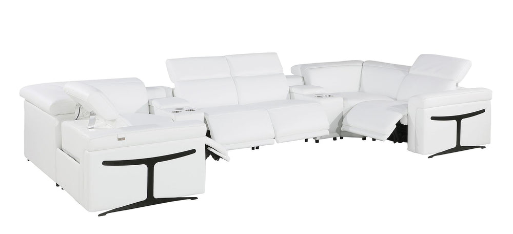 DivanItalia 1126 8-Piece U-Shaped Sectional Sofa in Top Grain Italian Leather with 4 Power Recliners & Power Headrests – with Console - White