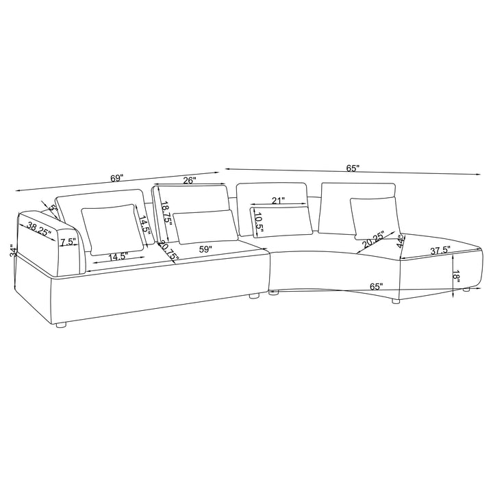 Coaster Furniture 504075 Toscano 134-inch Upholstered Sectional Sofa Grey