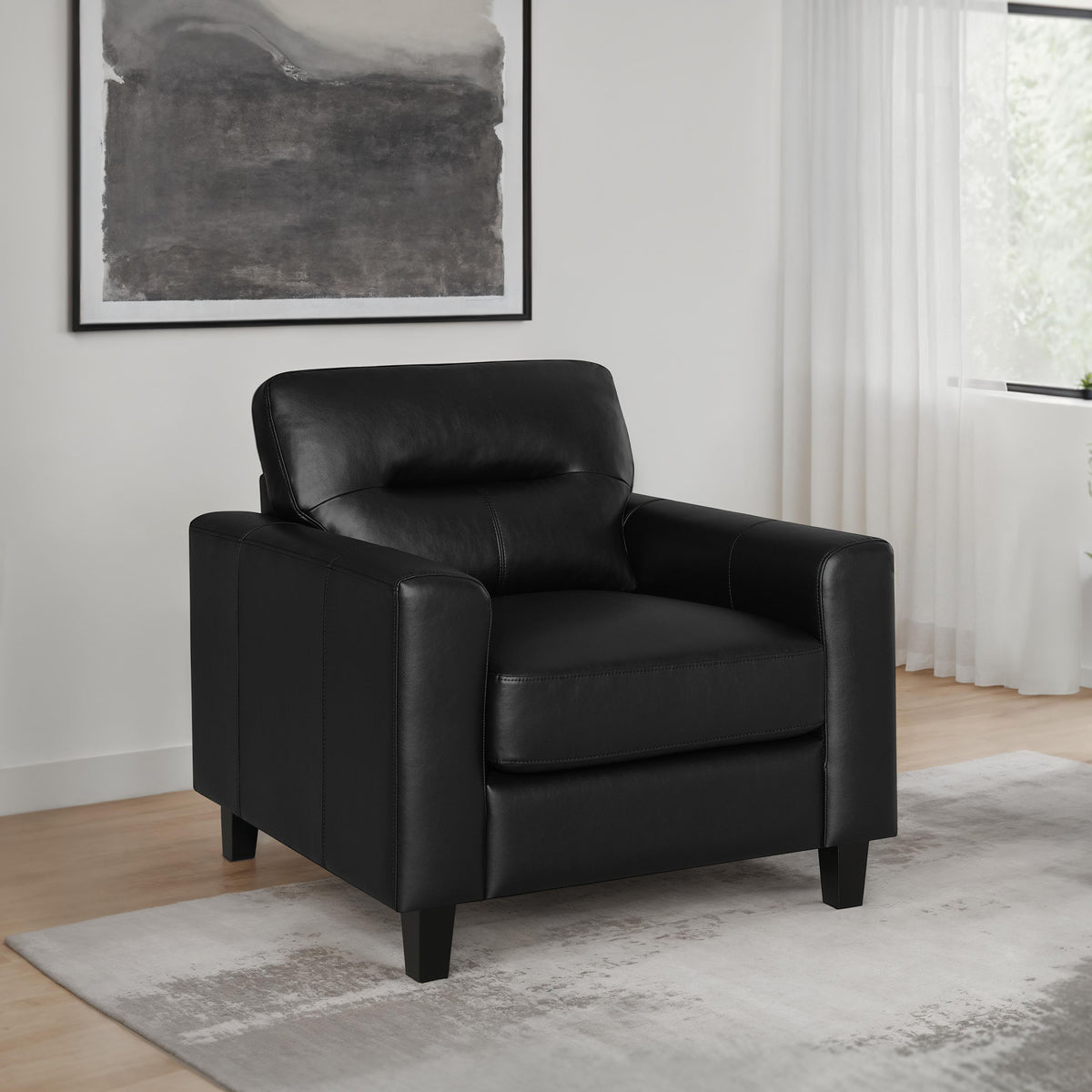 Scotland - Faux Leather Upholstered Track Arm Chair - Black