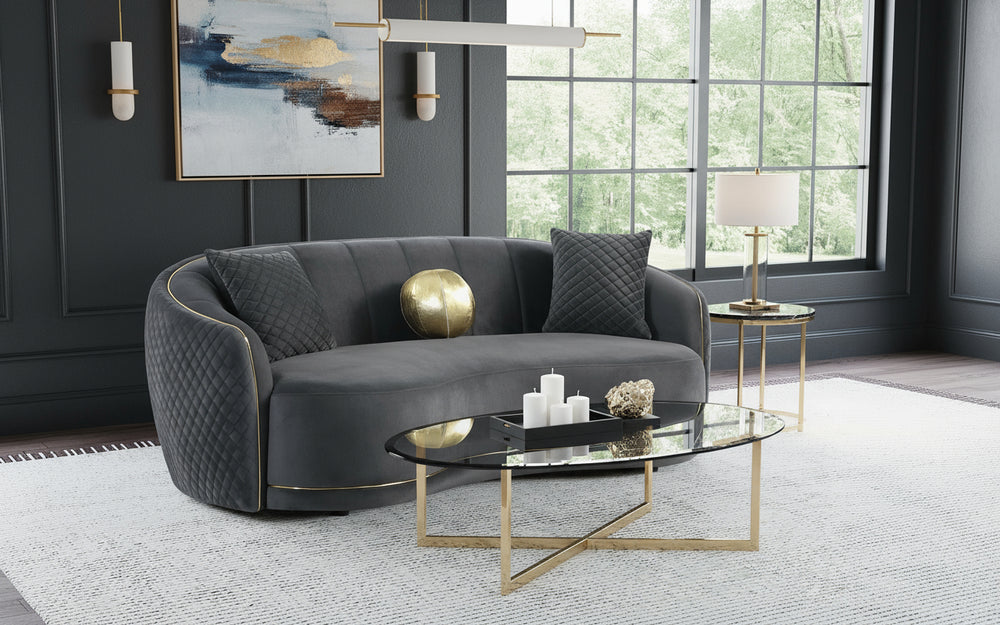 Coaster Furniture 504844 Brookside Velvet Upholstered Curved Sofa Dark Grey