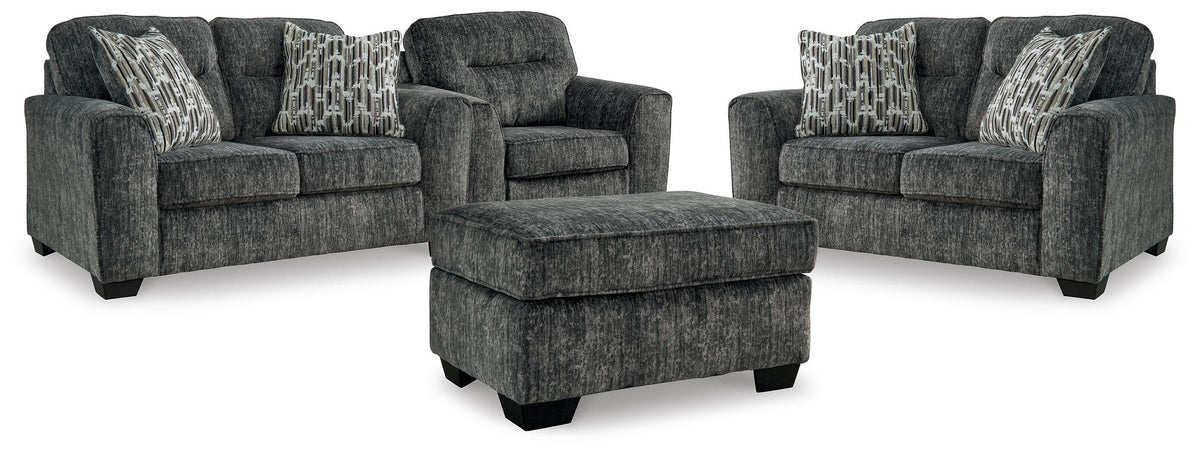 Lonoke 2 Loveseats, Oversized Chair and Ottoman - Gunmetal (1)