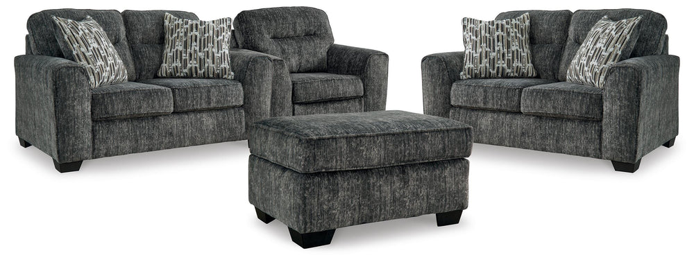 Lonoke 2 Loveseats, Oversized Chair and Ottoman - Gunmetal (1)