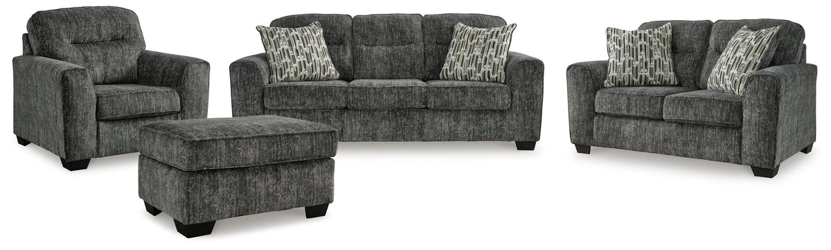 Lonoke Sofa, Loveseat, Oversized Chair and Ottoman - Gunmetal (2)