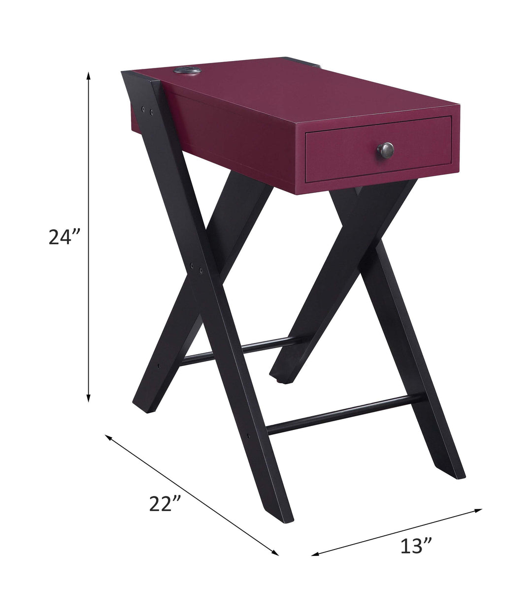 Fierce - Accent Table With USB - Burgundy & Black