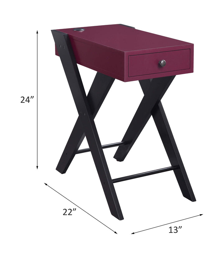 Fierce - Accent Table With USB - Burgundy & Black