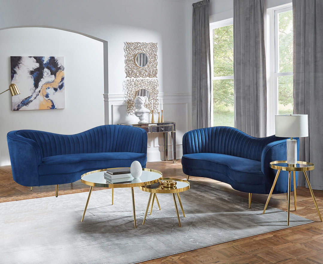 Coaster Furniture 506861-S2 Sophia 2-piece Upholstered Channel Tufted Sofa Set Blue