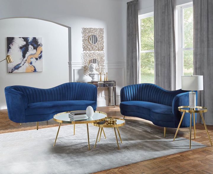 Coaster Furniture 506861-S2 Sophia 2-piece Upholstered Channel Tufted Sofa Set Blue