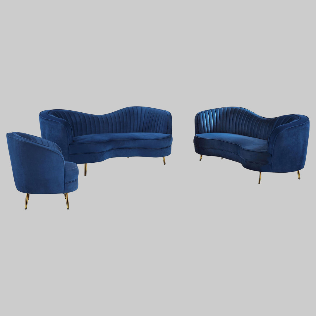 Coaster Furniture 506861-S3 Sophia 3-Piece Upholstered Channel Tufted Sofa Set Blue