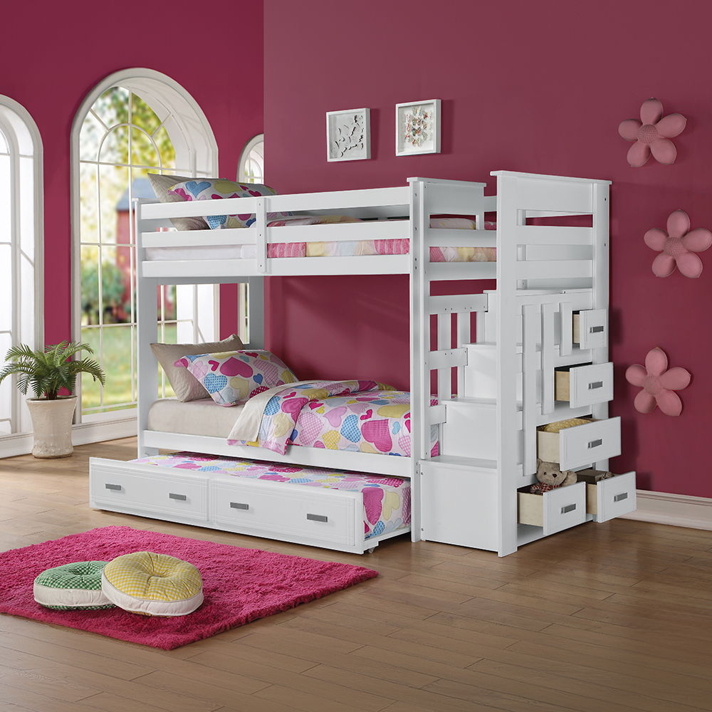 Allentown - Twin Over Twin Bunk Bed With Trundle & Storage - White