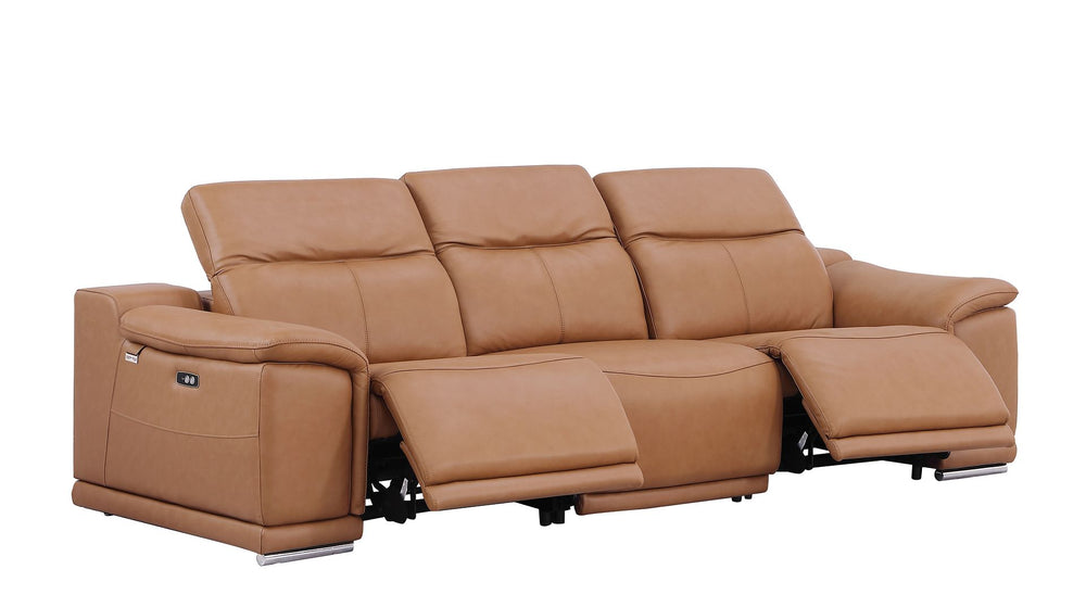 DivanItalia 9762 3-Piece Modular Power Reclining Sofa with 2 Power Recliners in Top Grain Italian Leather - Cognac