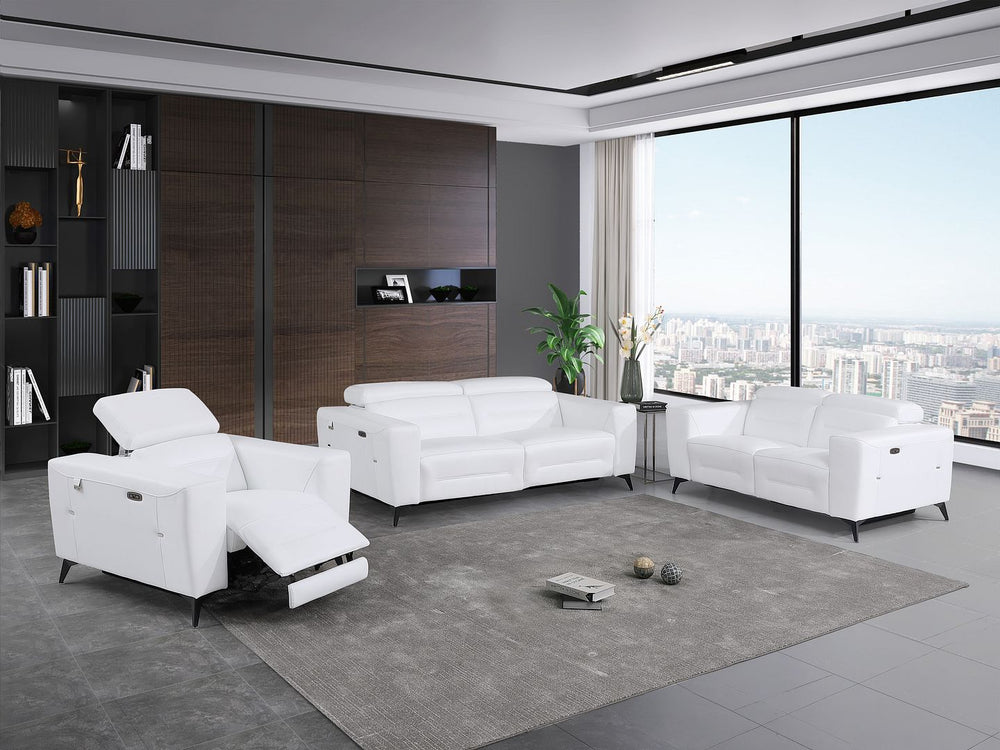 DivanItalia 989 Power Reclining 3-Piece Sofa Set with Power Headrest in Top-Grain Italian Leather - White