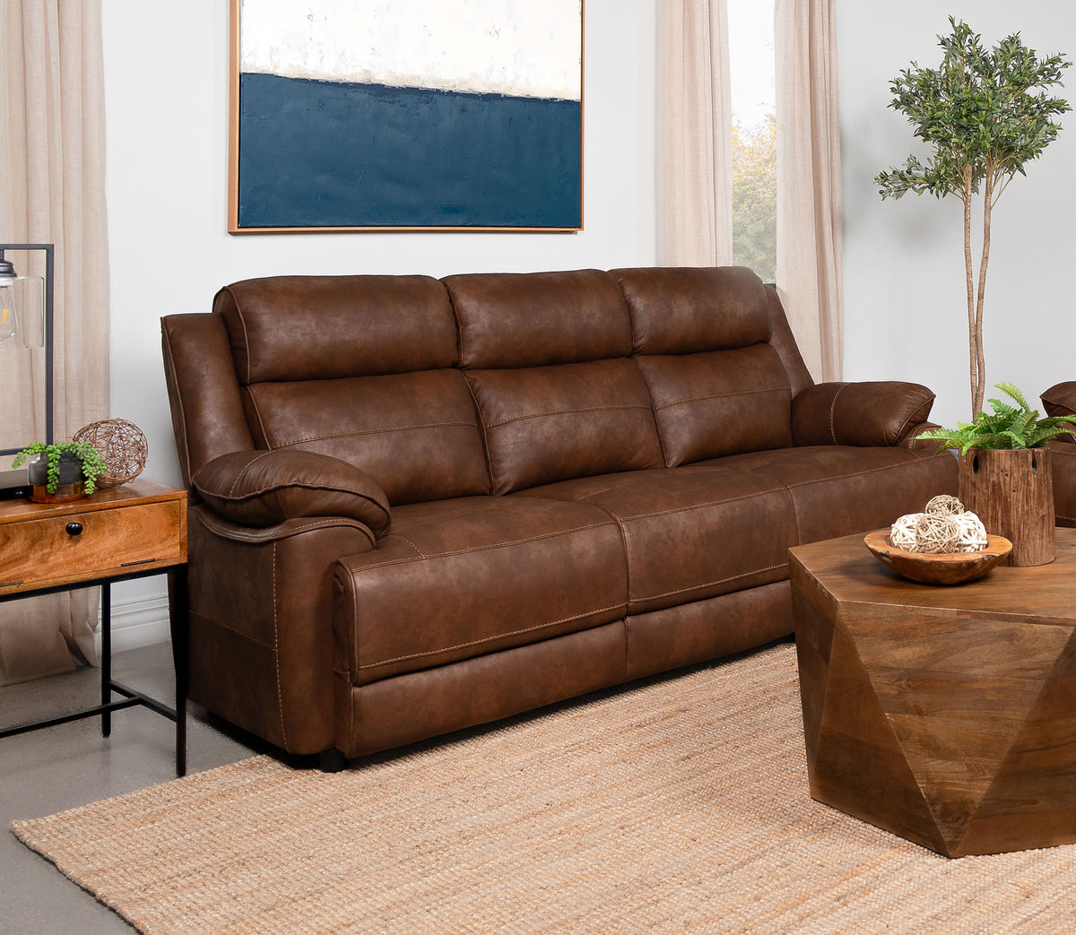 Ellington - Upholstered Padded Arm Sofa - Dark Brown