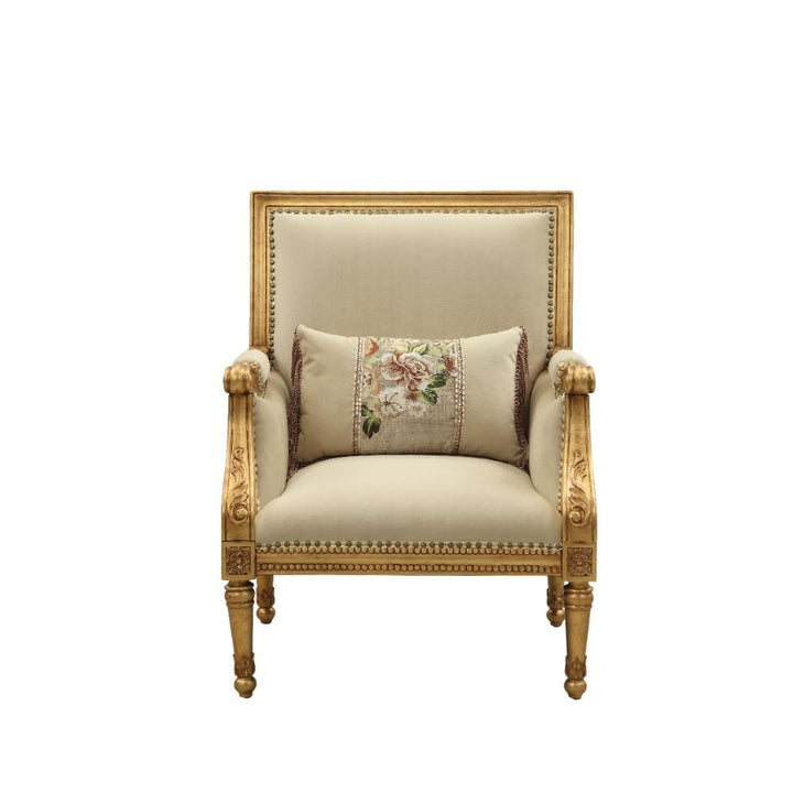 Daesha Chair with Pillow in Tan Flannel &amp; Antique Gold