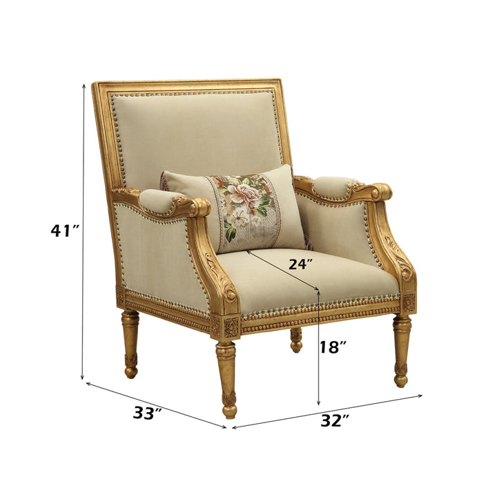 Daesha Chair with Pillow in Tan Flannel &amp; Antique Gold - dimensions