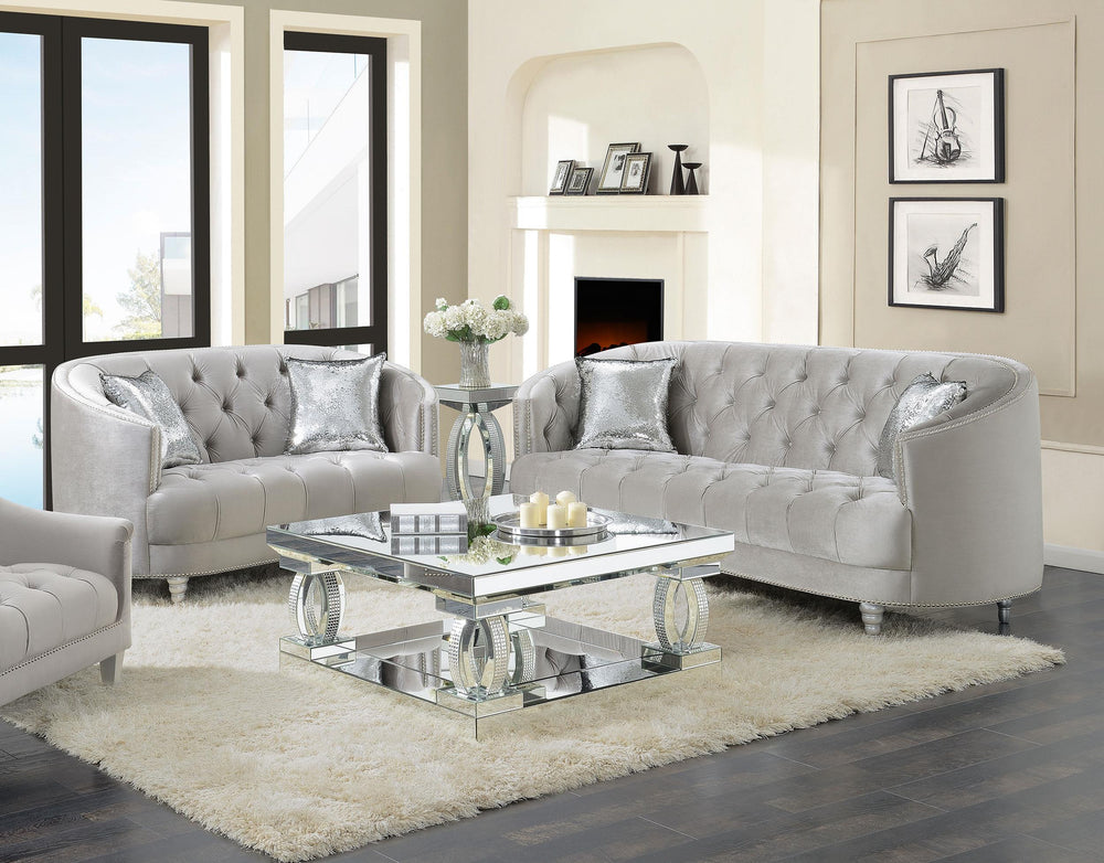 Coaster Furniture 508461-S2 Avonlea 2-piece Upholstered Sloped Arm Sofa Set Grey Velvet