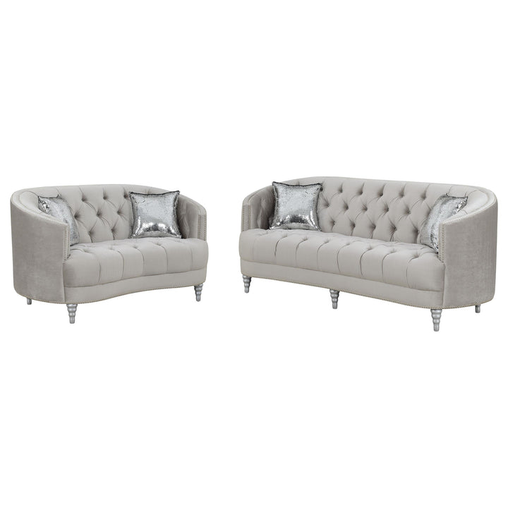 Coaster Furniture 508461-S2 Avonlea 2-Piece Upholstered Sloped Arm Sofa Set Grey Velvet