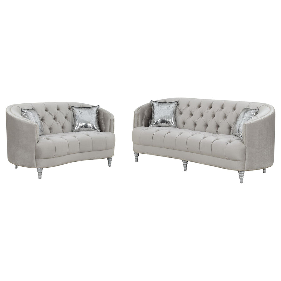 Coaster Furniture 508461-S2 Avonlea 2-Piece Upholstered Sloped Arm Sofa Set Grey Velvet