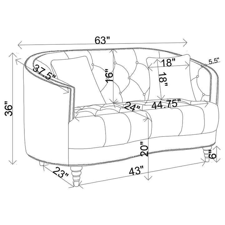 Coaster Furniture 508462 Avonlea Upholstered Sloped Arm Loveseat Grey Velvet