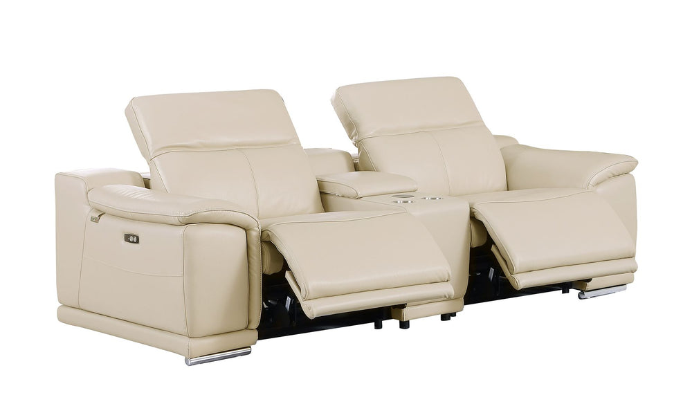 DivanItalia 9762 3-Piece Modular Power Reclining Console Loveseat with 2 Power Recliners in Top Grain Italian Leather - Beige
