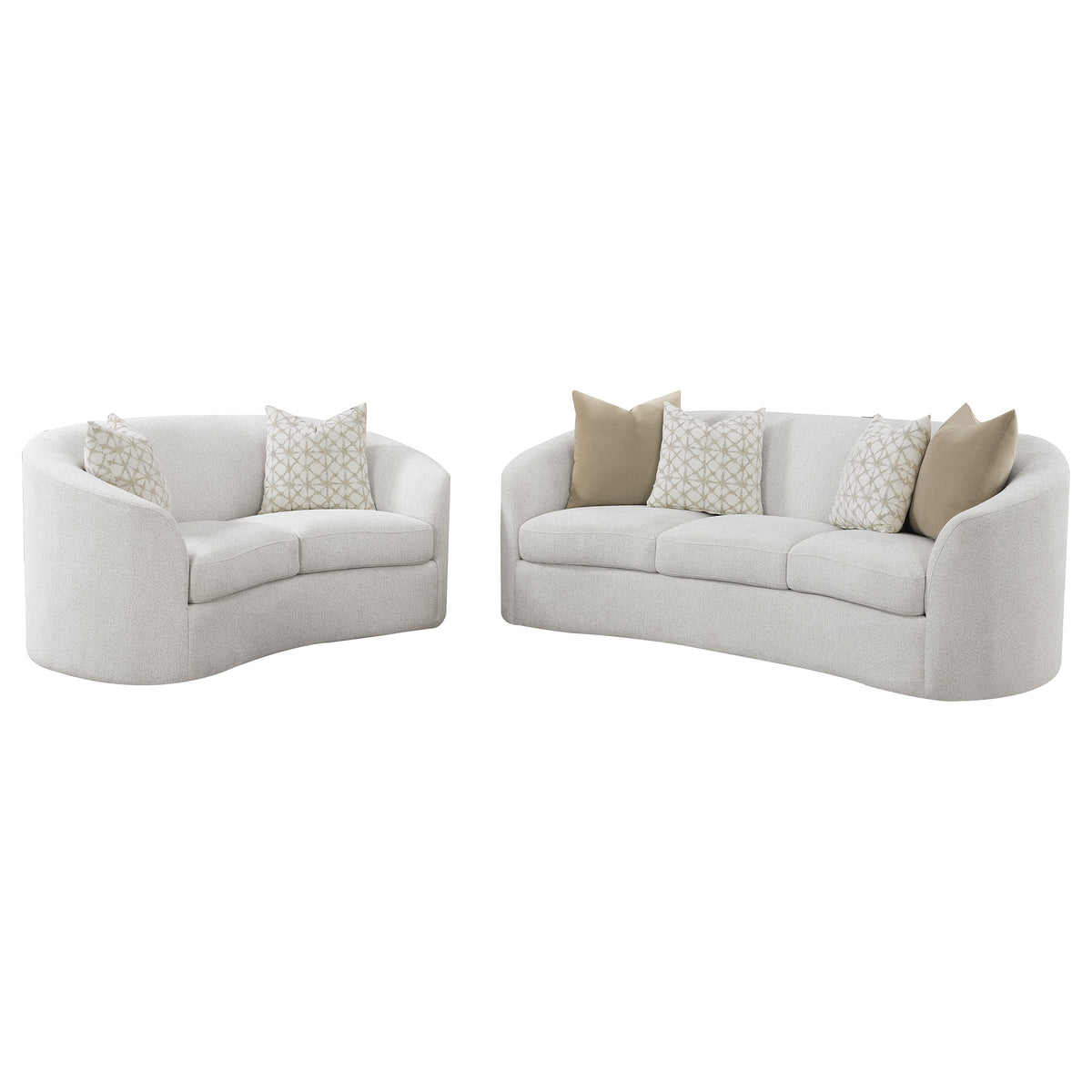 Rainn Boucle Upholstered Sloped Arm Sofa & Loveseat Set - Latte