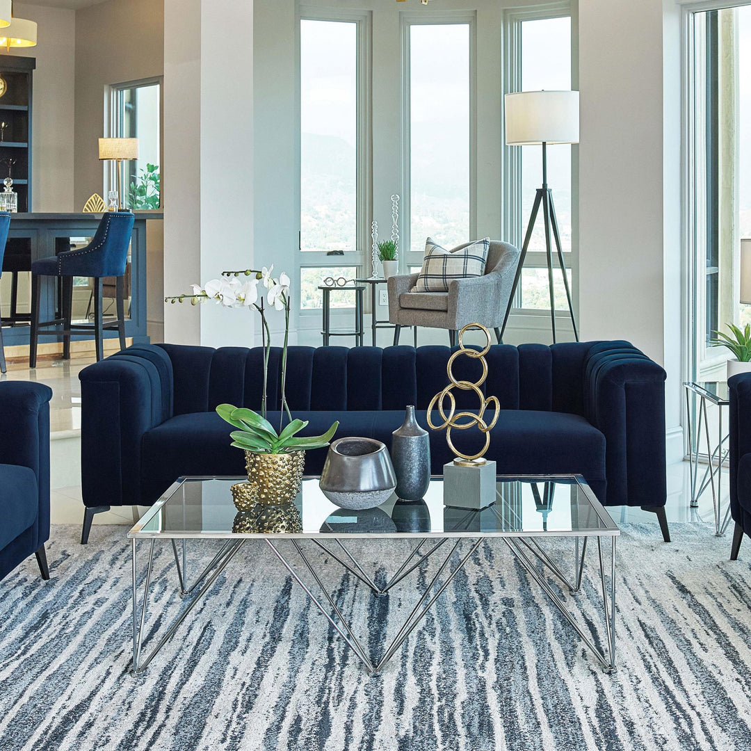 Coaster Furniture 509211 Chalet Upholstered Tuxedo Arm Tufted Sofa Blue