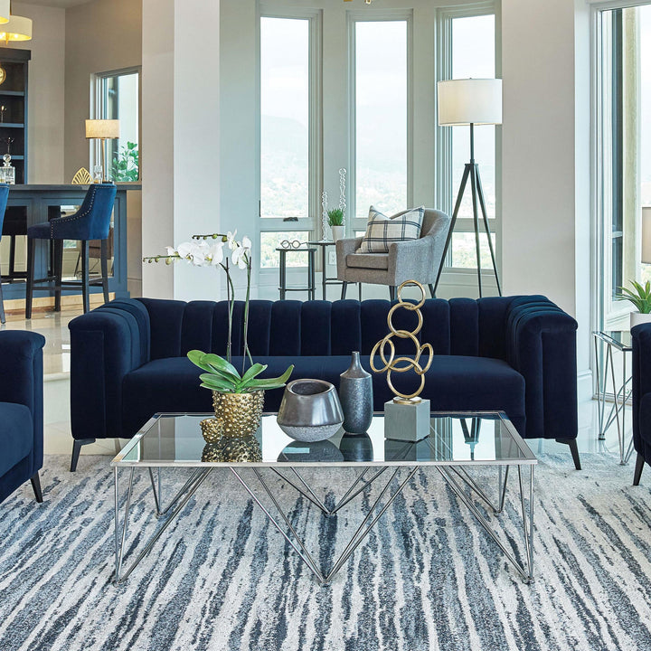 Coaster Furniture 509211 Chalet Upholstered Tuxedo Arm Tufted Sofa Blue