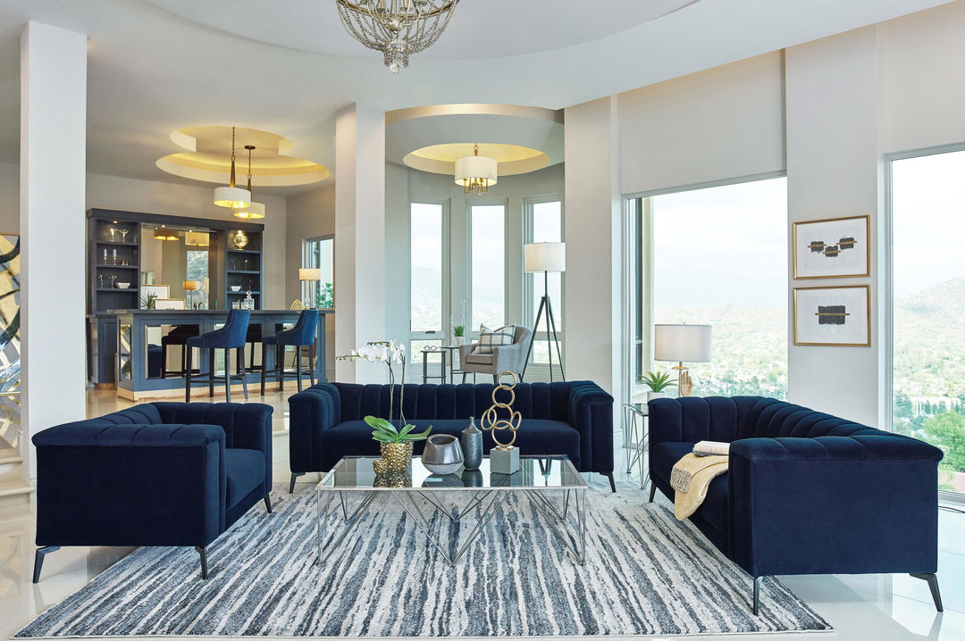 Coaster Furniture 509211 Chalet Upholstered Tuxedo Arm Tufted Sofa Blue