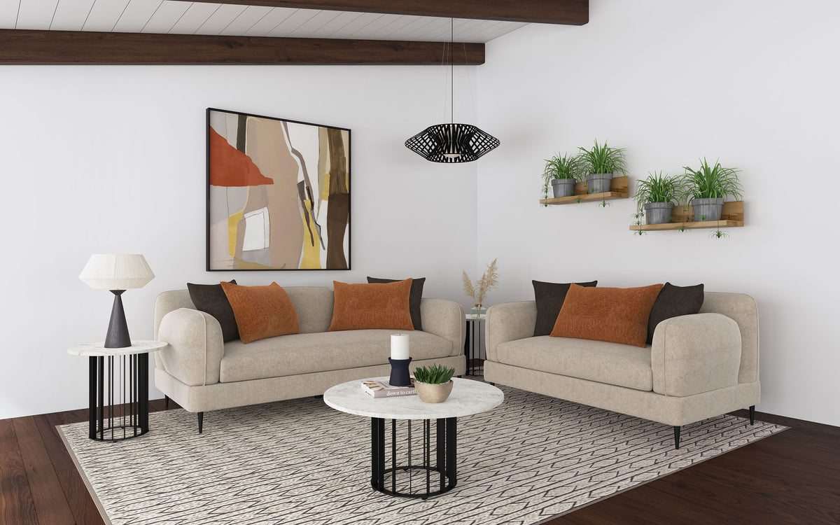 Jade - 2 Piece Chenille Upholstered Sofa Set - Latte