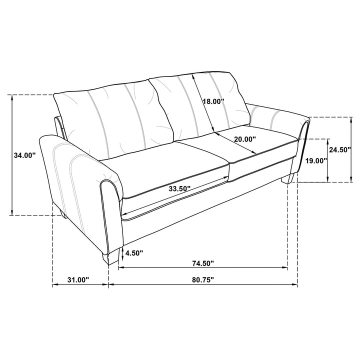 Coaster Furniture 509634 Davis Upholstered Rolled Arm Sofa Grey